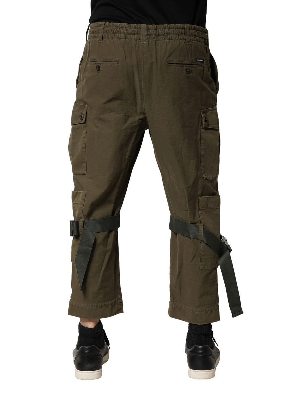 Pantalons cargo en coton marron Dolce & Gabbana avec cordon de serrage, style décontracté et élégant.