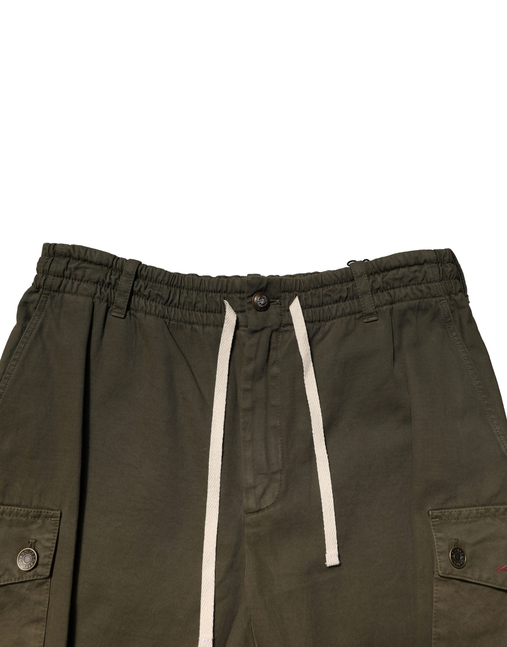 Pantalons cargo marron en coton Dolce & Gabbana avec cordon de serrage, mode décontractée et style élégant.