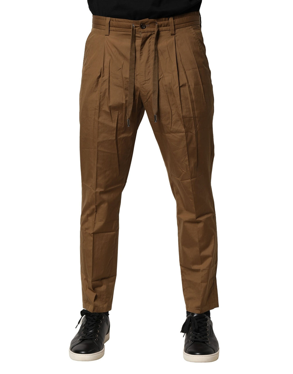 Pantalon chino marron en coton pour homme Dolce & Gabbana, taille mi-haute et coupe classique.