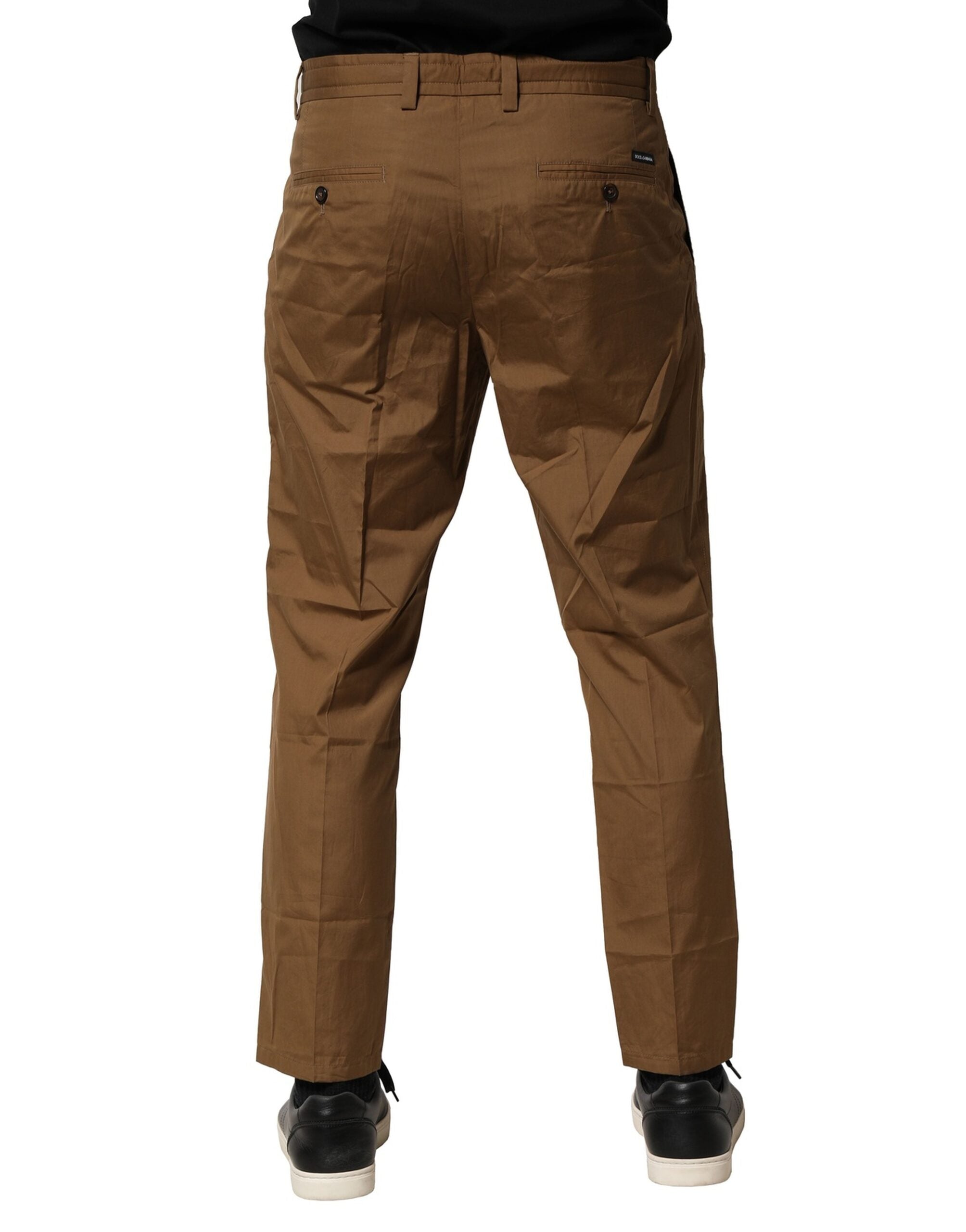Pantalon chino marron en coton Dolce & Gabbana pour homme à taille moyenne, style décontracté et coupe classique.