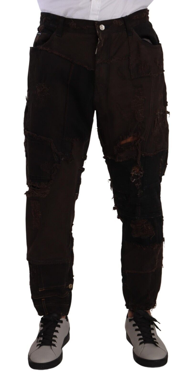 Jeans en denim marron Dolce & Gabbana en coton déchiré, coupe régulière et style décontracté, visibles en image.