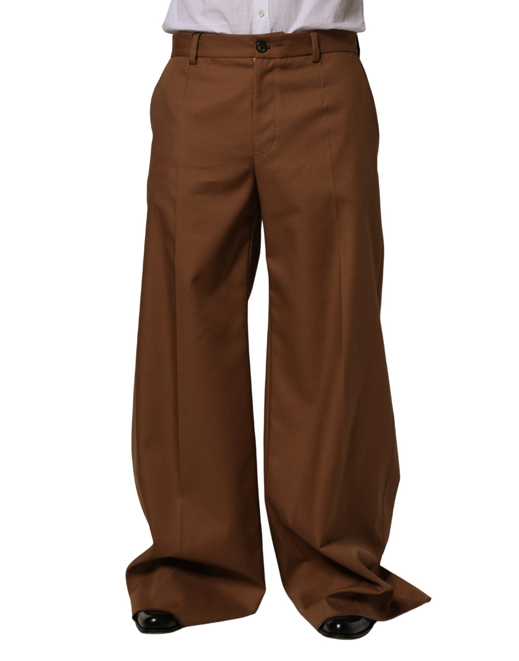 Pantalon habillé pour homme Dolce & Gabbana, pantalon droit en coton marron, style élégant et classique.