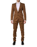 Costume deux pièces Dolce & Gabbana Sicilia en jacquard floral marron, détails élégants, vue de l'ensemble du costume.