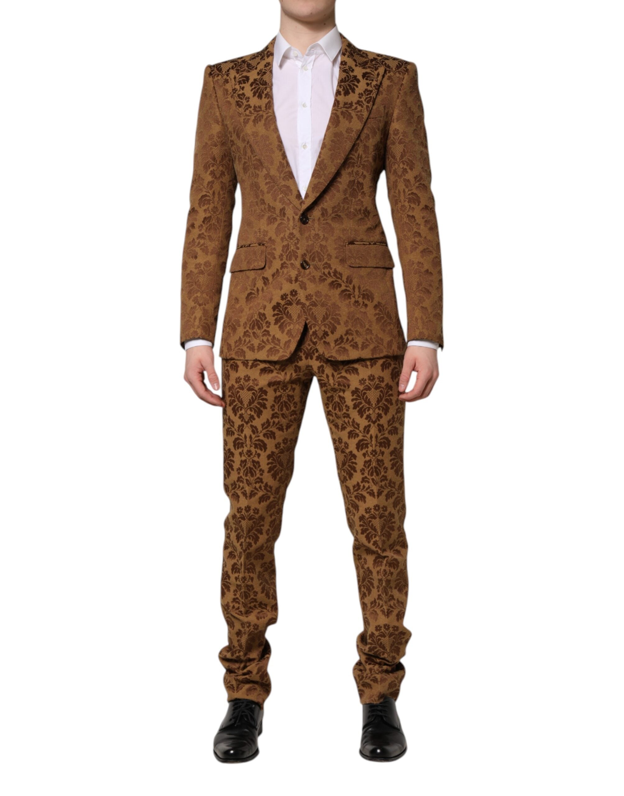 Costume deux pièces Dolce & Gabbana en jacquard floral marron Sicilia, veste et pantalon élégants, pour femme.