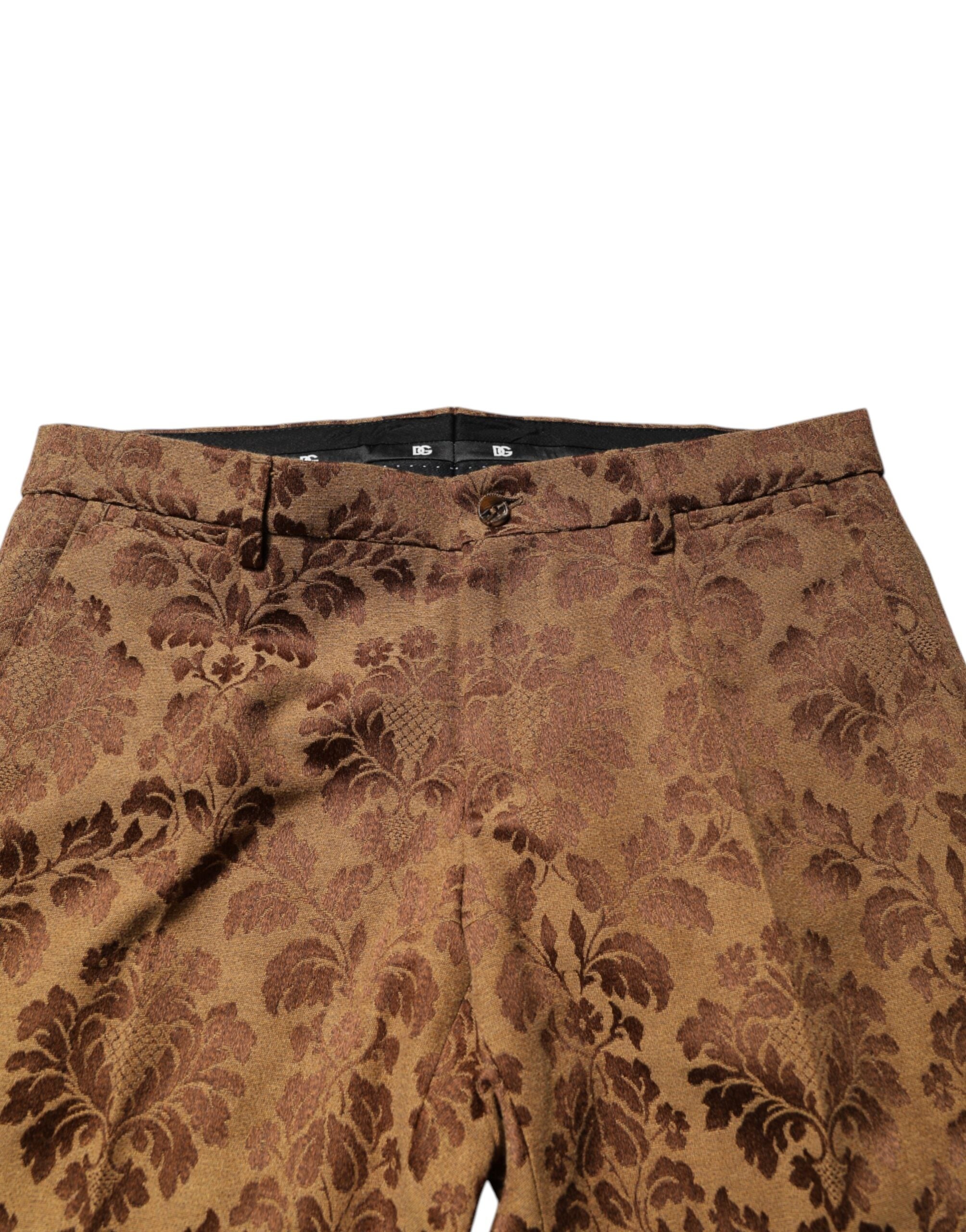Costume Dolce & Gabbana en jacquard floral marron Sicilia 2 pièces, veste et pantalon assortis.