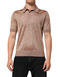T-shirt polo en soie marron texturée de Dolce & Gabbana, manches courtes et coupe élégante.