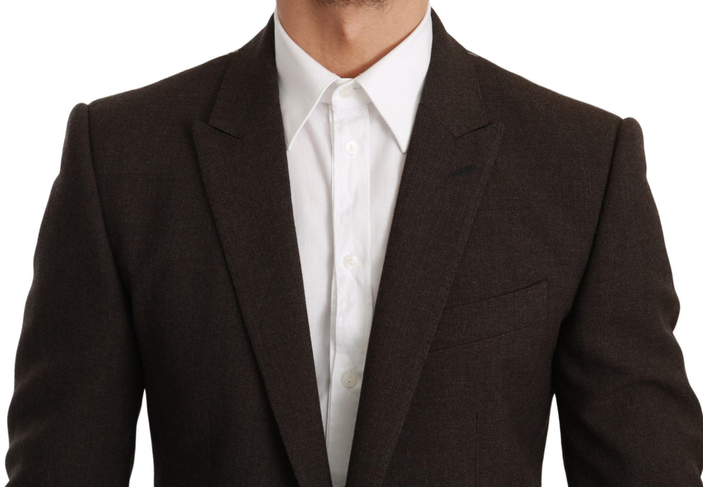 Veste blazer marron slim fit Dolce & Gabbana Martini, élégante et structurée, en tissu de qualité avec col classique et boutons.