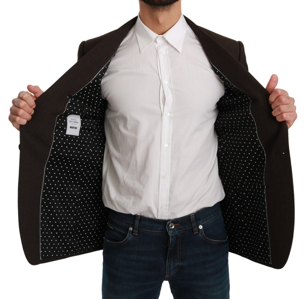 Veste blazer marron Slim Fit Dolce & Gabbana Martini, élégante et structurée, avec doublure et boutons visibles.