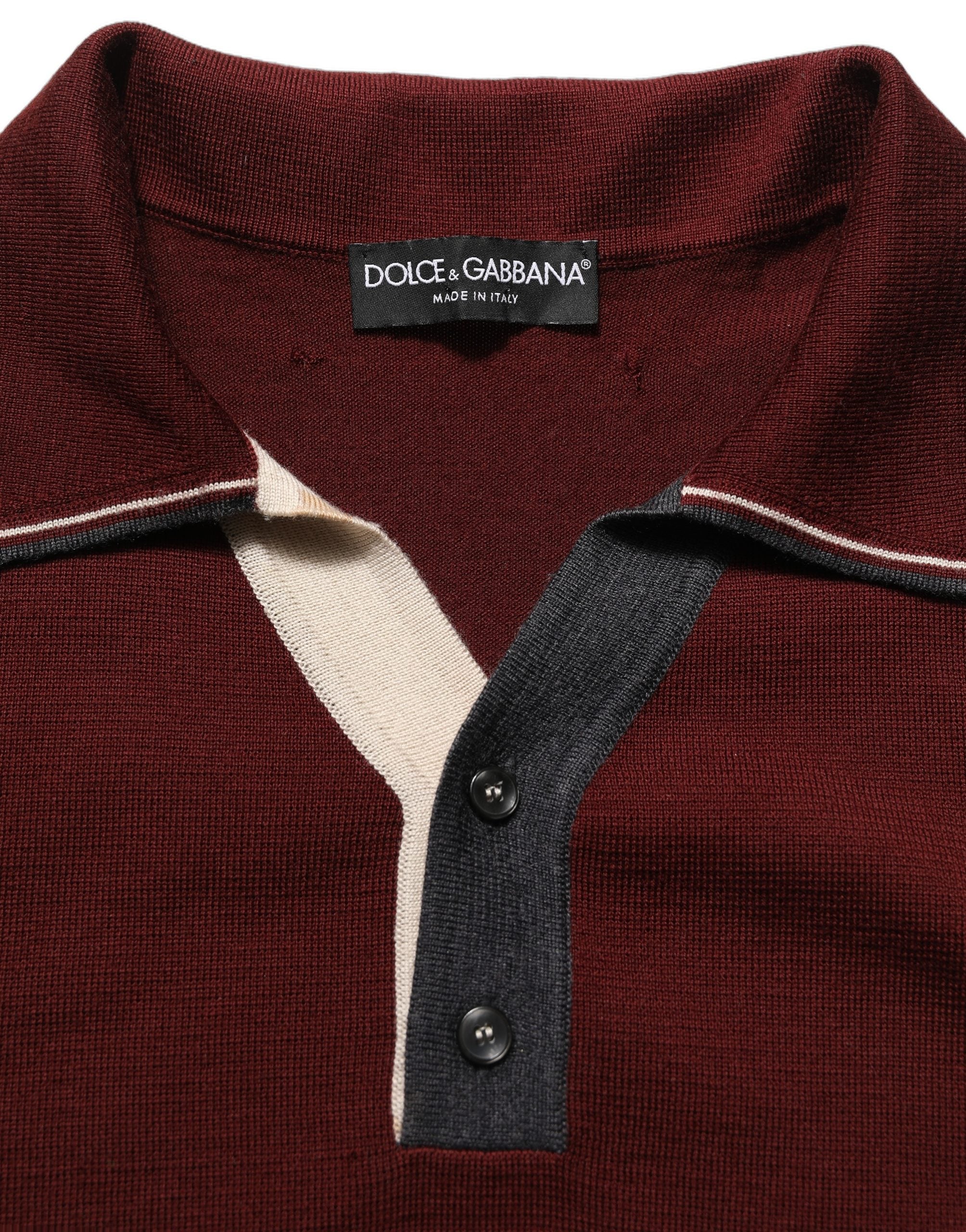 Pull à col henley en laine bordeaux Dolce & Gabbana, pull-over élégant en tricot chaud et confortable pour homme.
