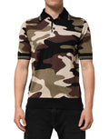 T-shirt polo militaire en soie camouflage marron Dolce & Gabbana, style élégant et décontracté avec motif camouflage.