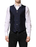 Gilet formel en laine bleu foncé avec logo Dolce & Gabbana pour homme, veste élégante et sophistiquée.