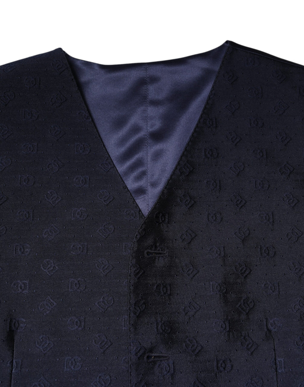 Gilet homme en laine bleu foncé avec logo Dolce & Gabbana, veste formelle élégante et ajustée.
