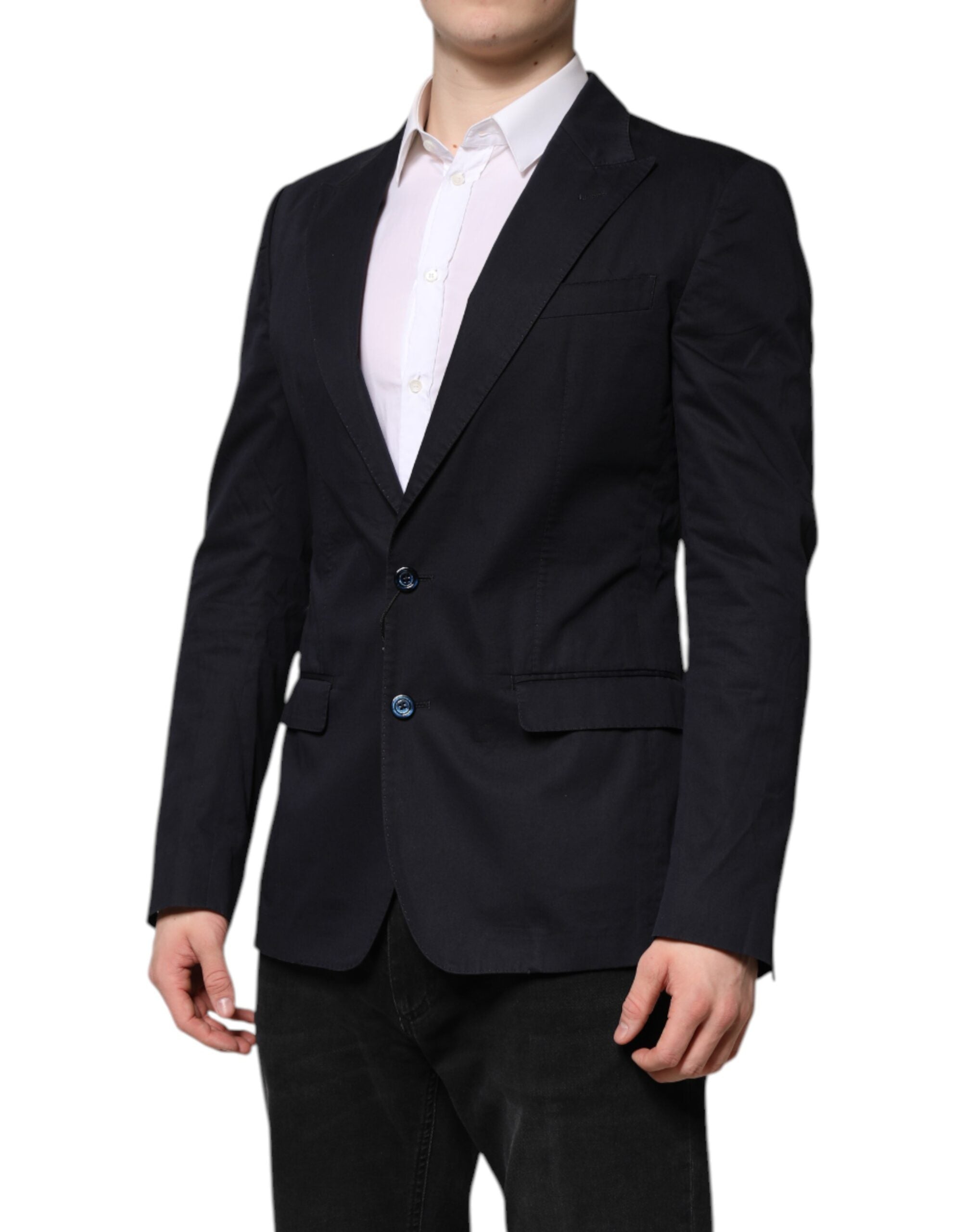 Veste blazer Dolce & Gabbana Taormina en coton bleu foncé, élégante et structurée, visible en détail sur l'image.