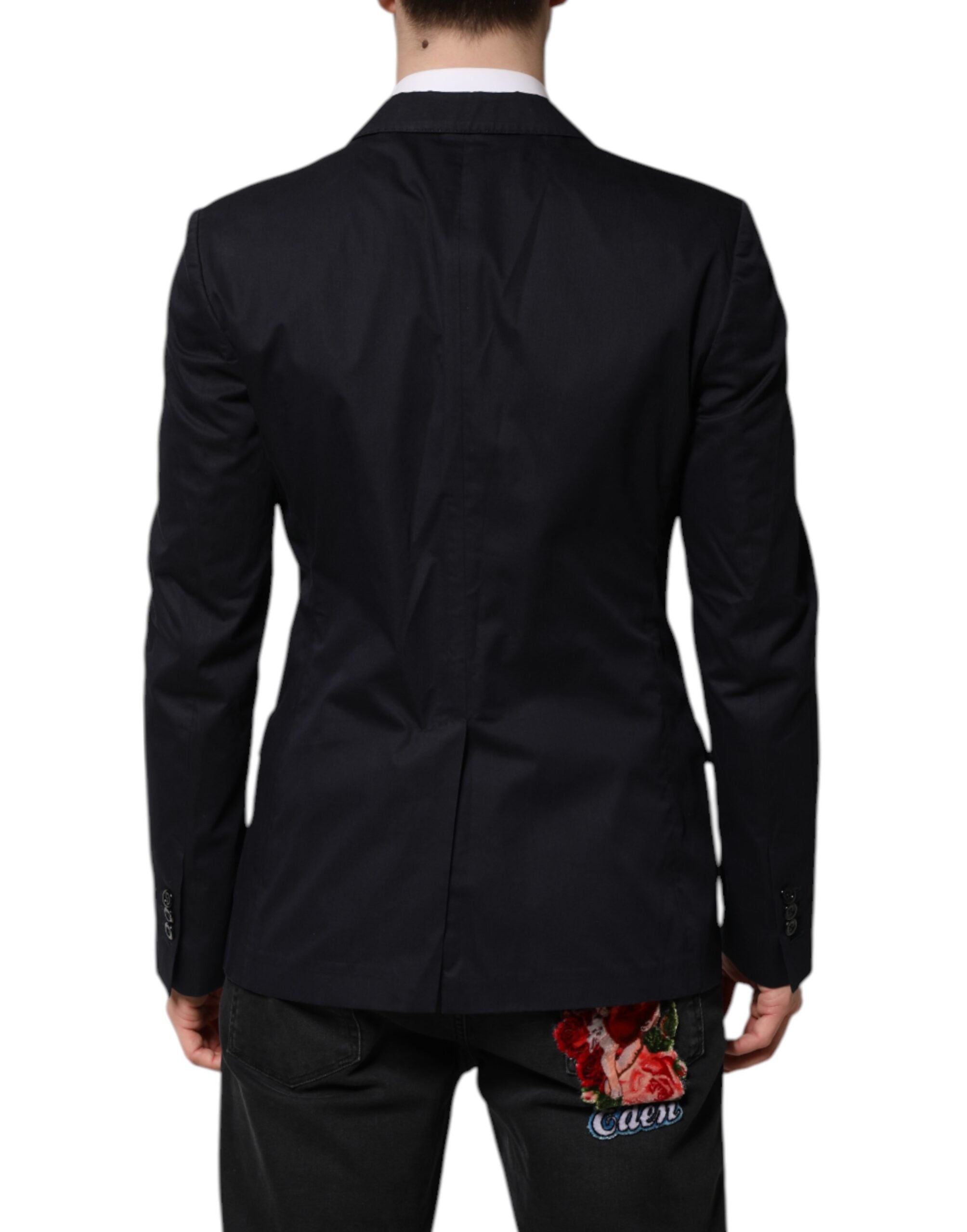 Costume blazer en coton bleu foncé Dolce & Gabbana Taormina, veste élégante pour hommes avec coupe sophistiquée.