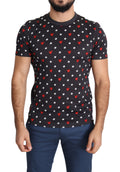 T-shirt homme en coton gris foncé Dolce & Gabbana avec imprimé de cœurs noirs et gris.