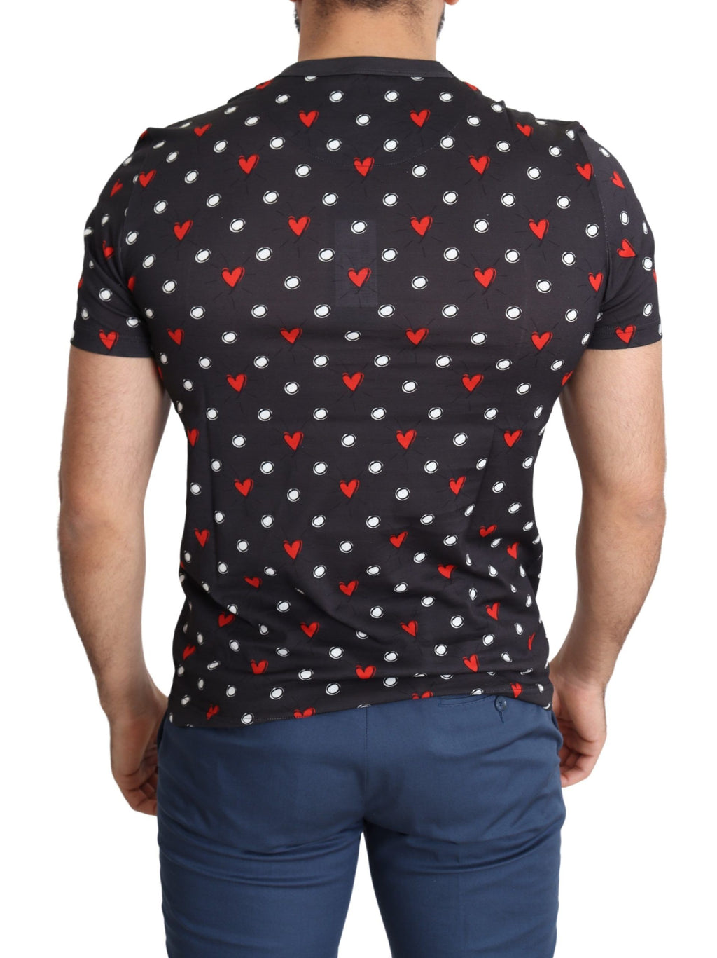 T-shirt en coton gris foncé avec imprimé de cœurs de Dolce & Gabbana pour homme, vue de face.