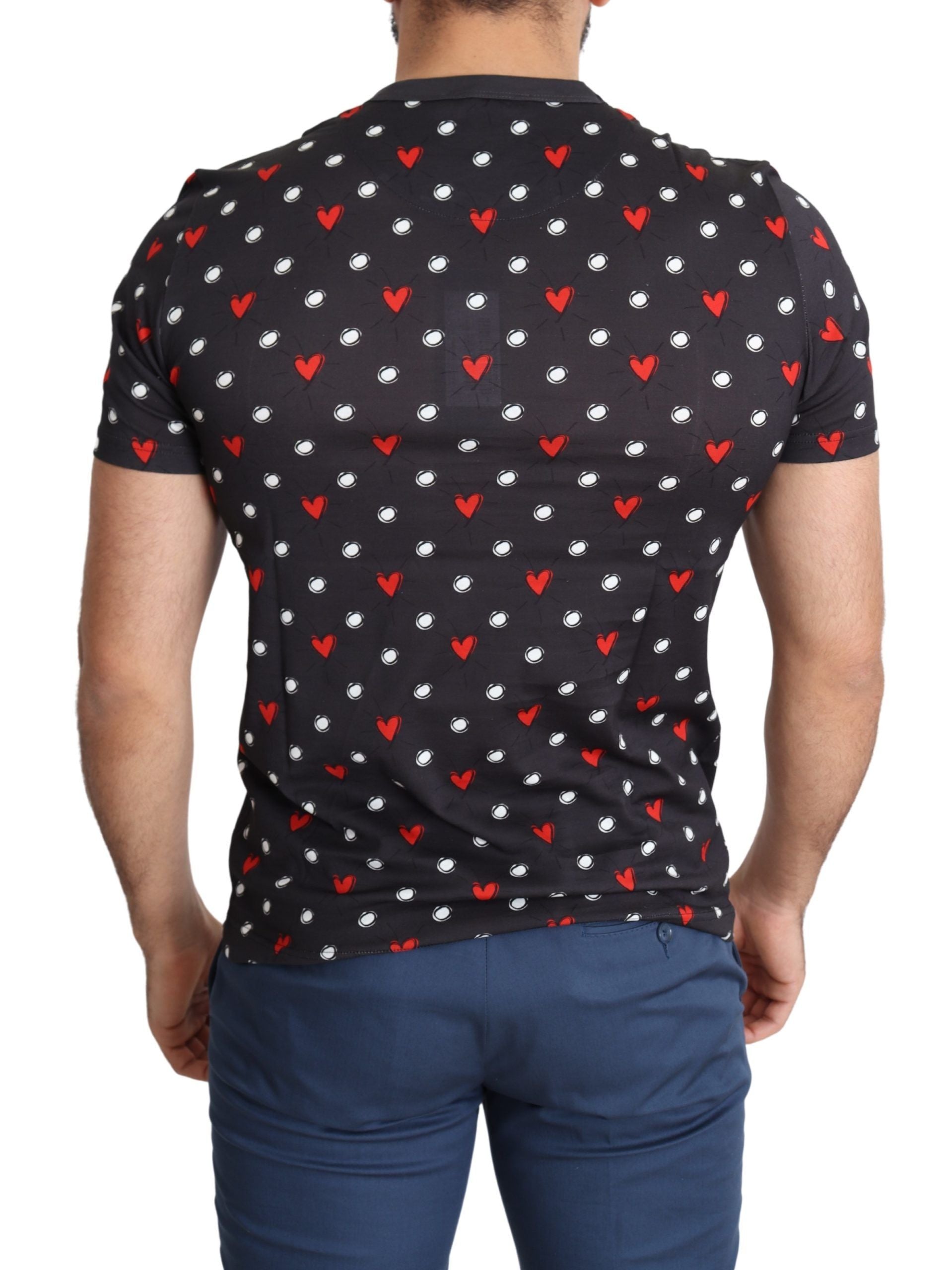 T-shirt en coton gris foncé avec imprimé de cœurs de Dolce & Gabbana pour homme, vue de face.