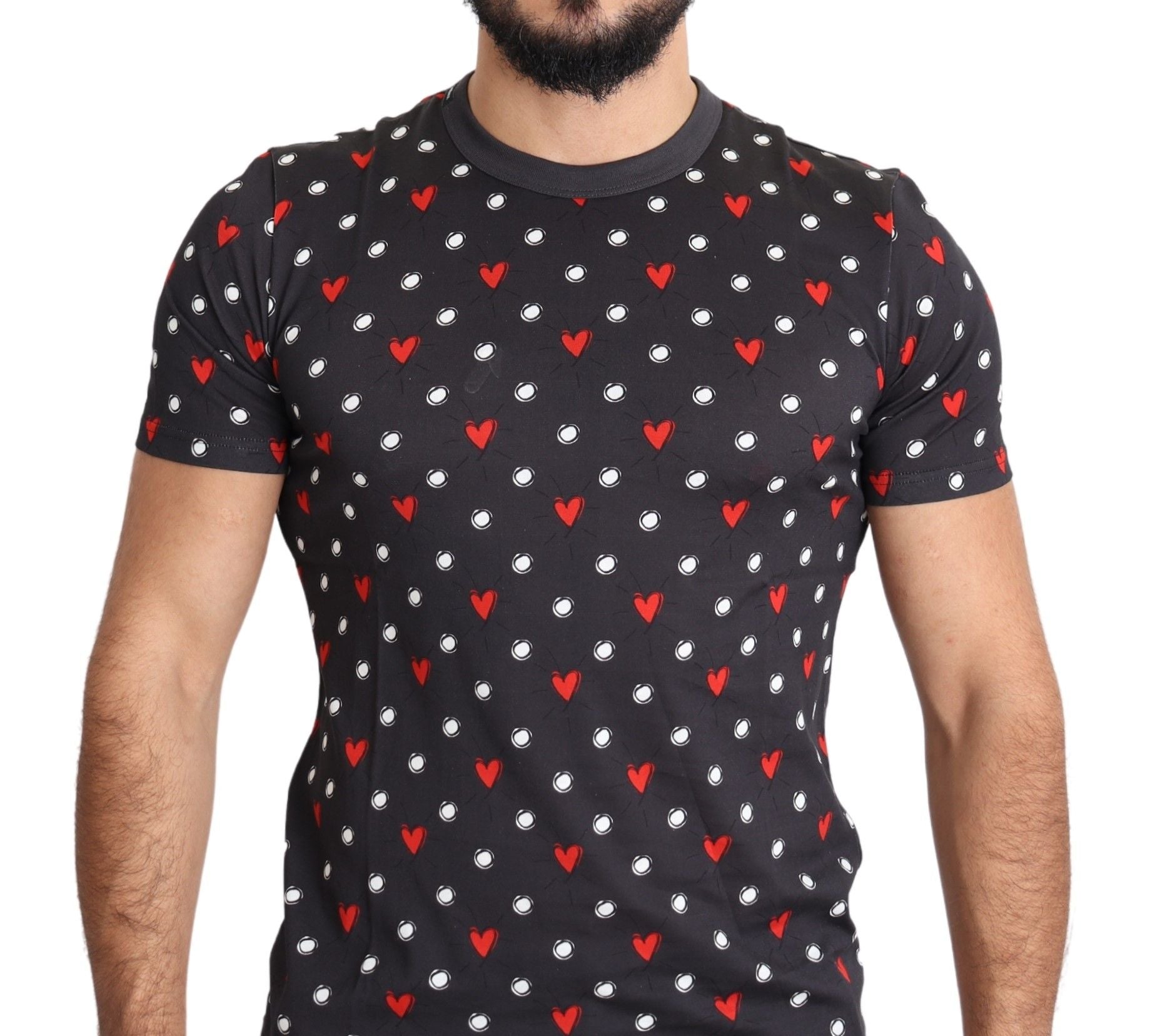 T-shirt homme gris foncé à motifs cœurs en coton de Dolce & Gabbana, style décontracté et tendance.