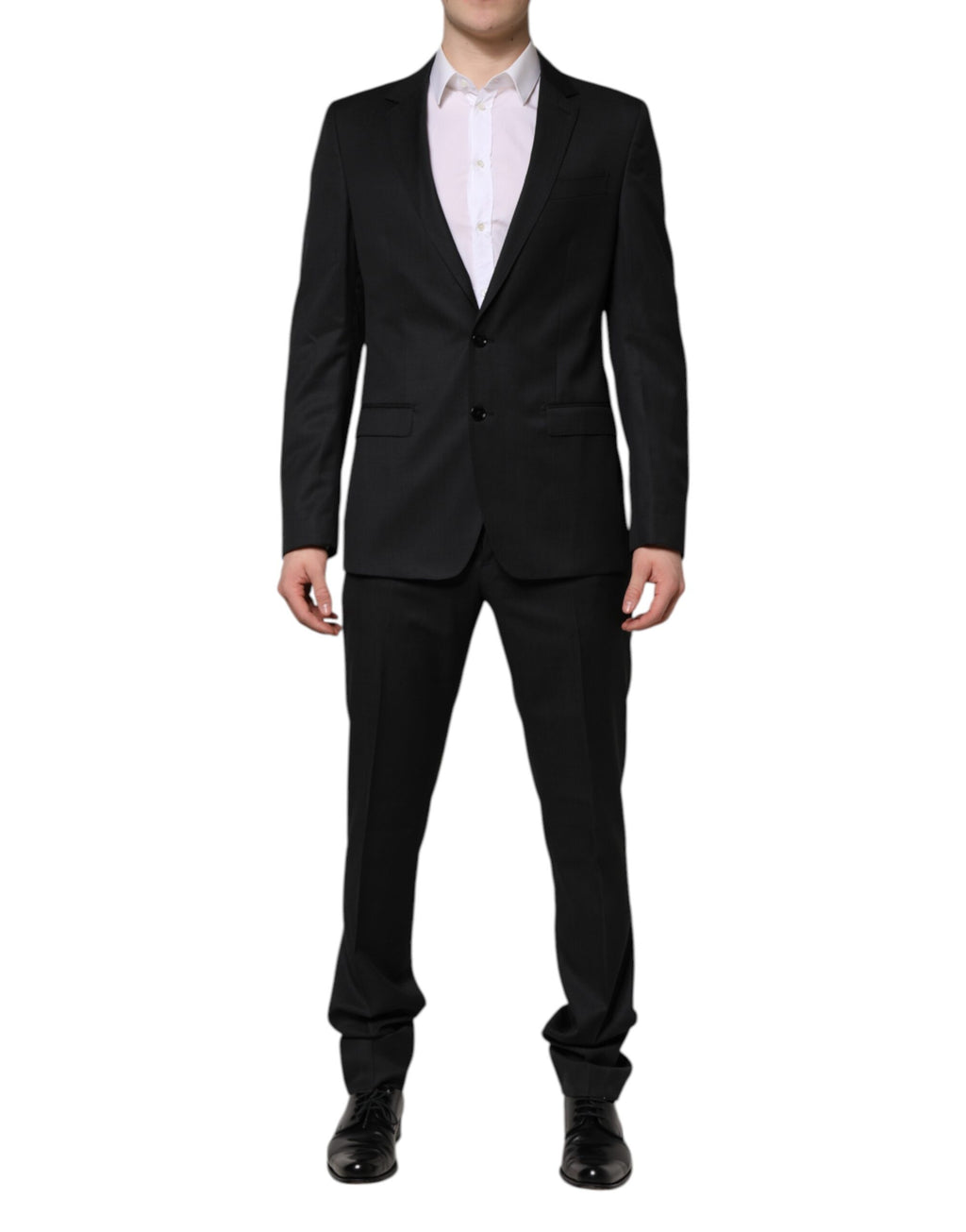 Costume deux pièces Dolce & Gabbana gris foncé Martini, veste croisée simple boutonnage et pantalon assorti, élégance masculine.
