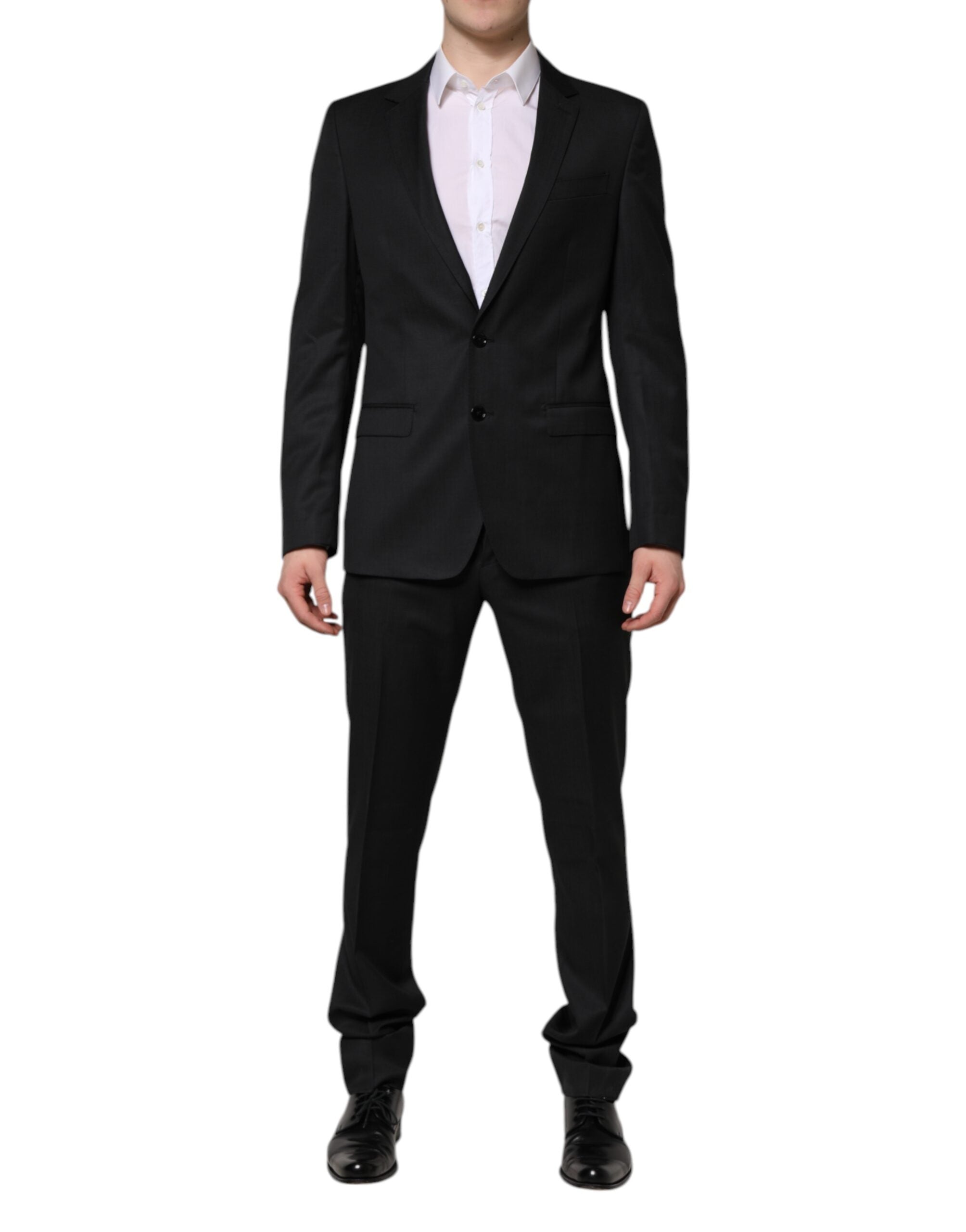 Costume deux pièces Dolce & Gabbana gris foncé Martini, veste croisée simple boutonnage et pantalon assorti, élégance masculine.