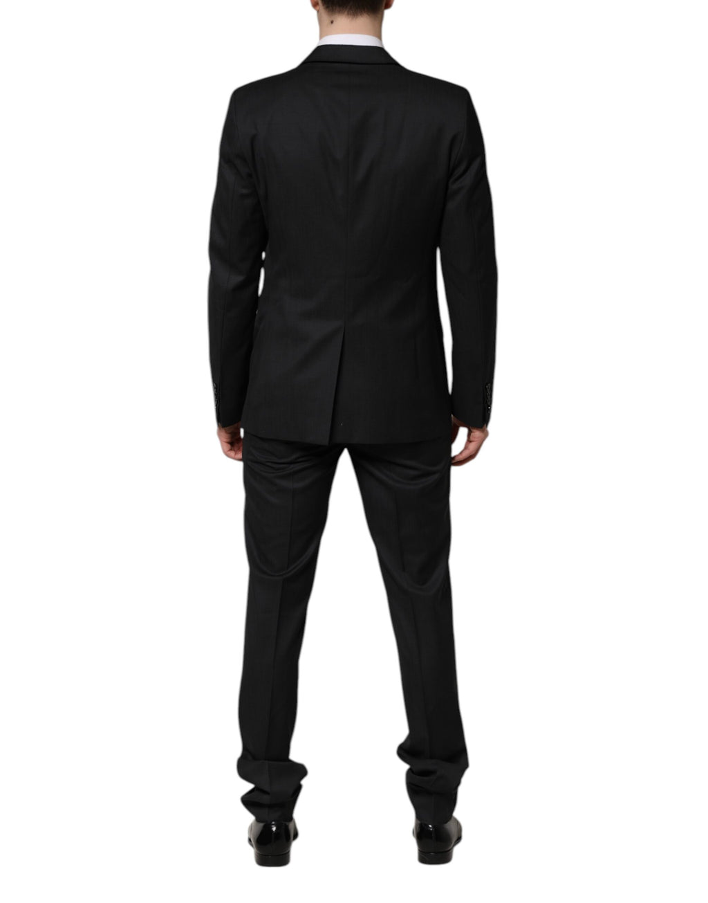 Costume homme Dolce & Gabbana gris foncé Martini 2 pièces à fermeture simple, veste et pantalon élégants.
