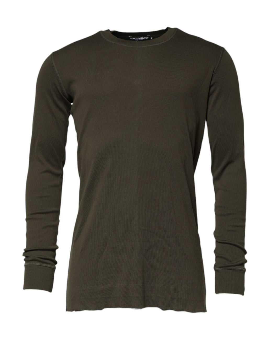 T-shirt à manches longues vert foncé Dolce & Gabbana avec col rond, style décontracté et logo discret visible.