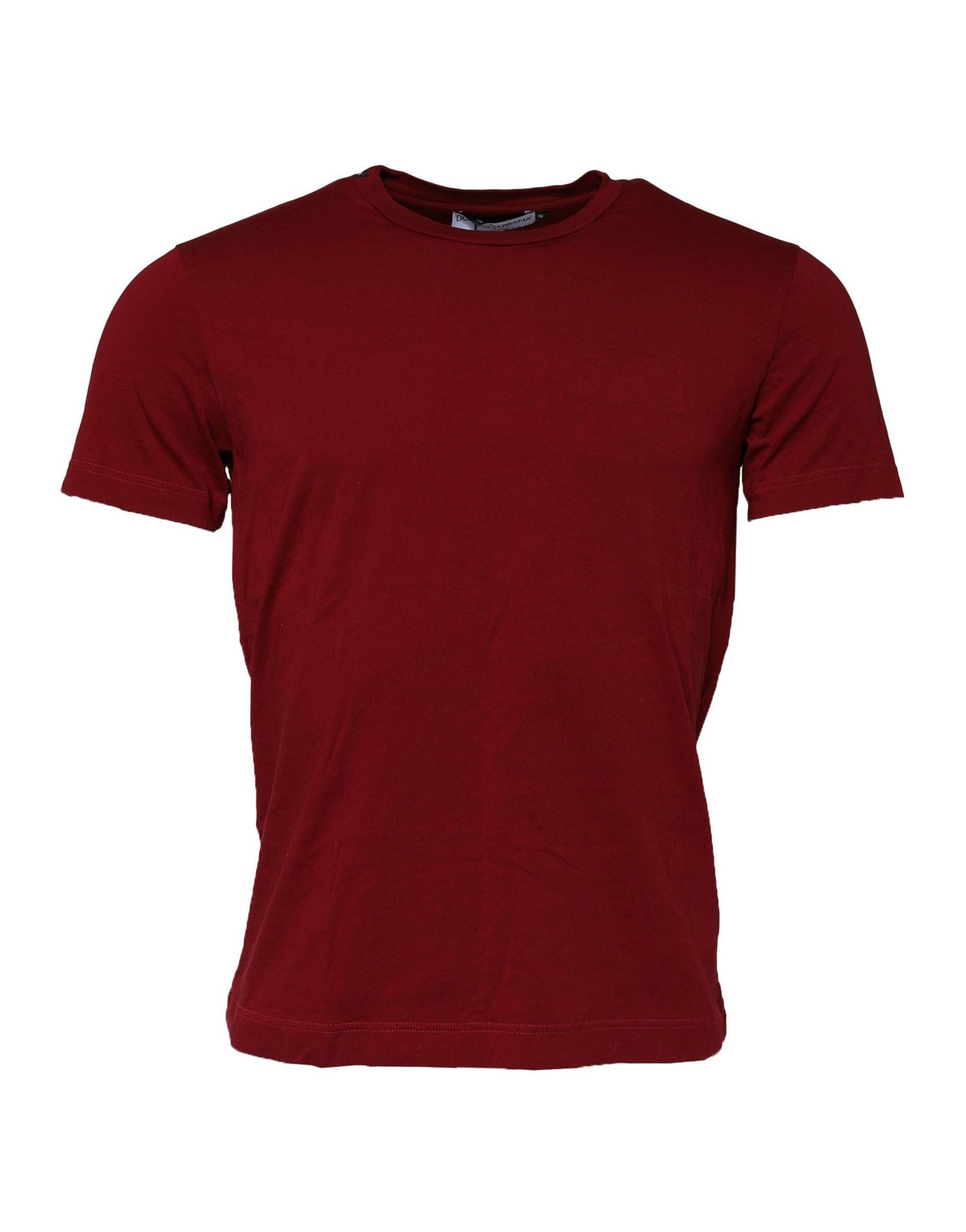 T-shirt homme à col rond rouge foncé Dolce & Gabbana, manches courtes, coton, style élégant et décontracté.
