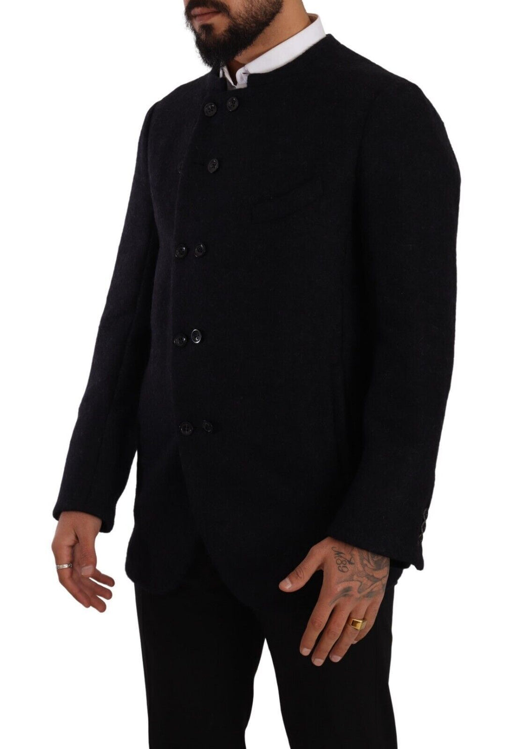 Manteau homme Dolce & Gabbana en alpaga gris à boutons, veste élégante et chaude, vue de face.