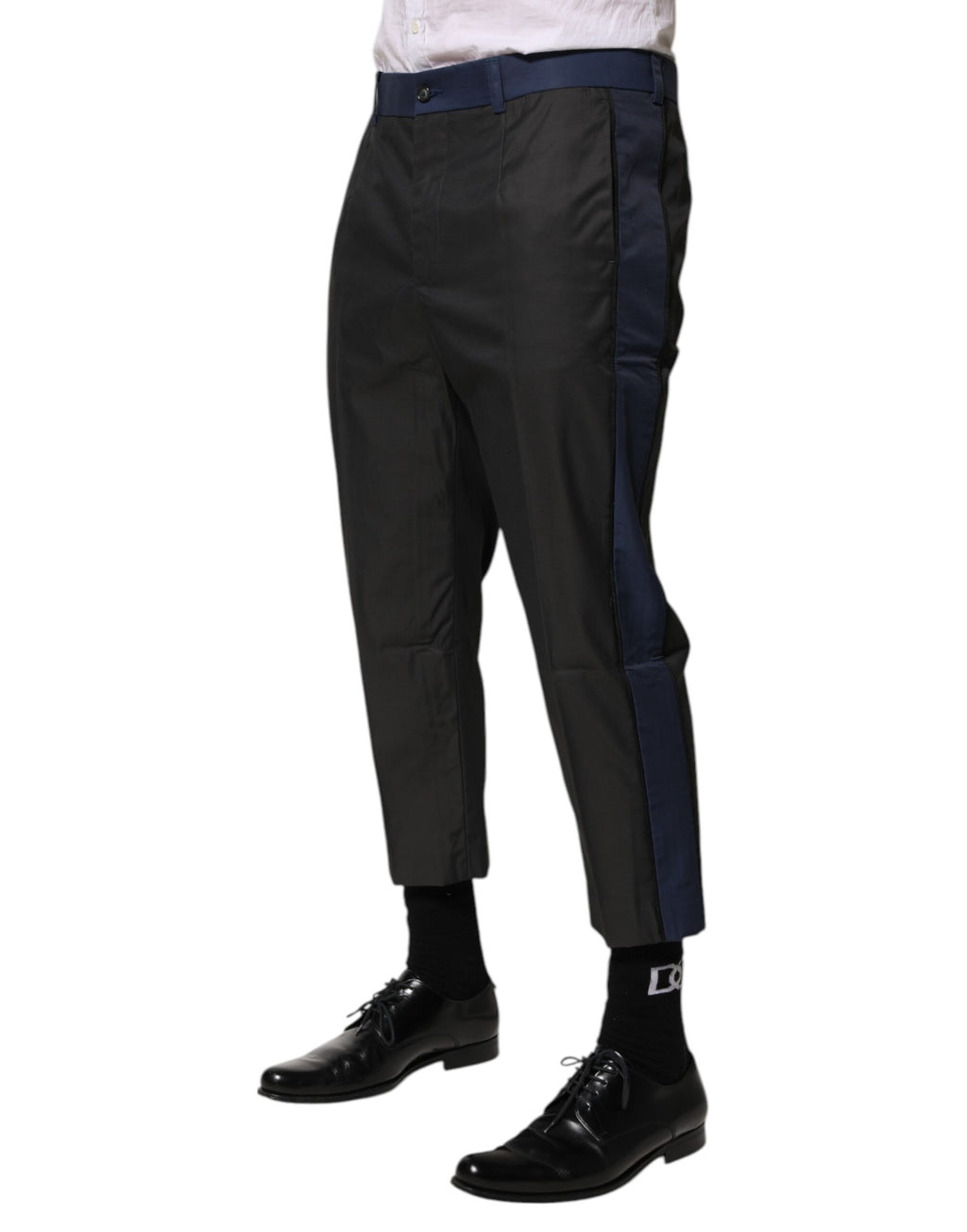 Pantalon crop Dolce & Gabbana en coton gris bleu, chinos 3/4, pantalon élégant pour homme.