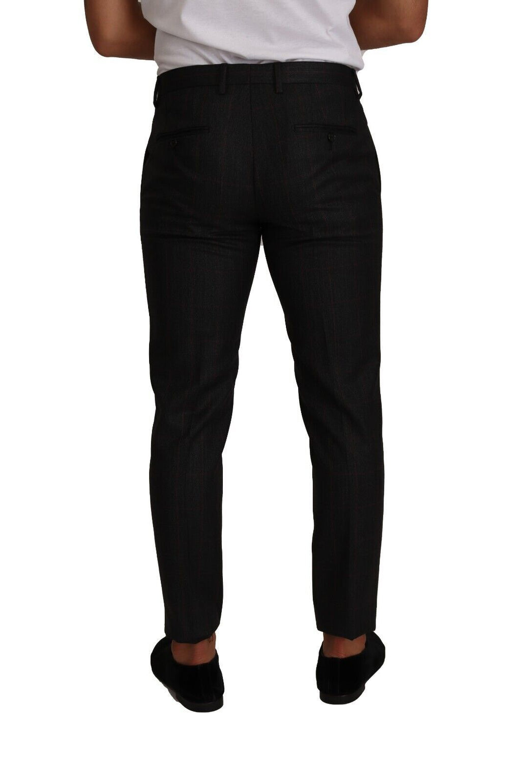Pantalon de costume en laine à carreaux gris de Dolce & Gabbana, pantalon formel élégant pour homme.