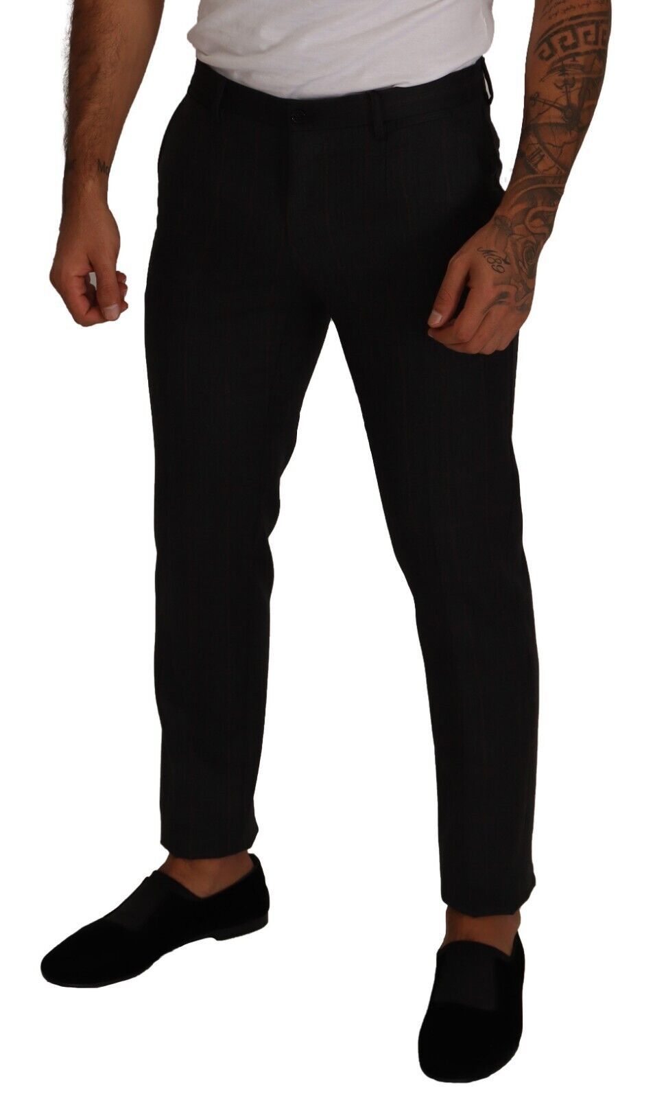 Pantalon de costume gris à carreaux en laine Dolce & Gabbana, pantalon formel élégant pour homme.