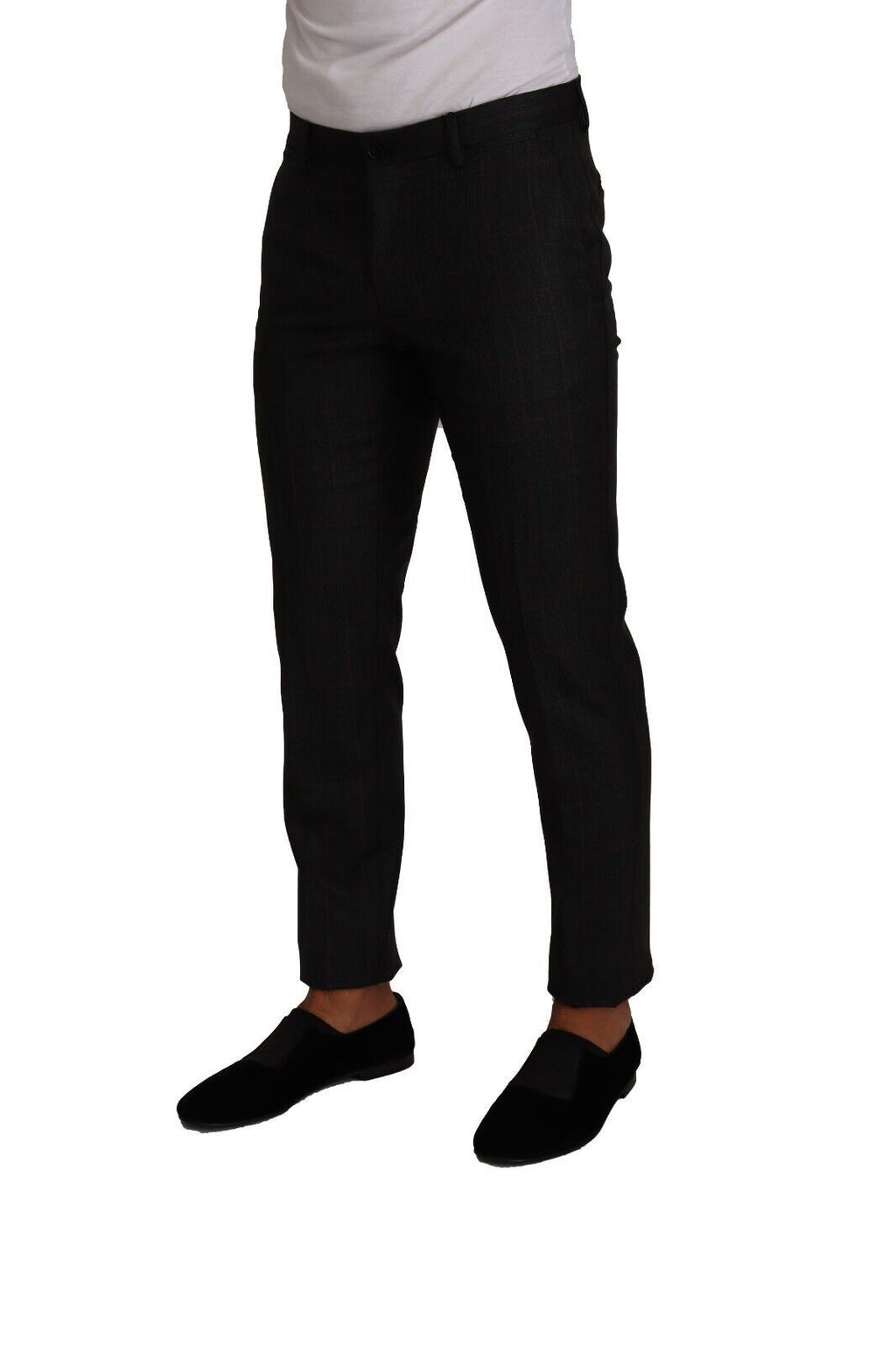 Pantalon de costume gris à carreaux en laine Dolce & Gabbana, pantalon formel pour homme, élégant et classique.