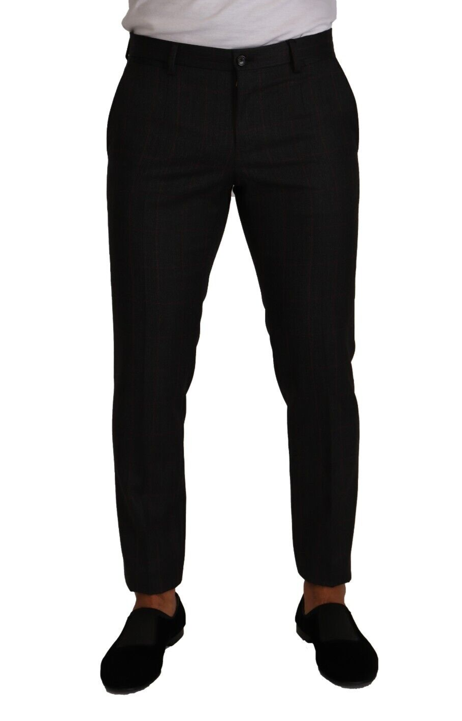 Pantalon de costume en laine à carreaux gris de Dolce & Gabbana, pantalon formel pour homme avec coupe élégante.