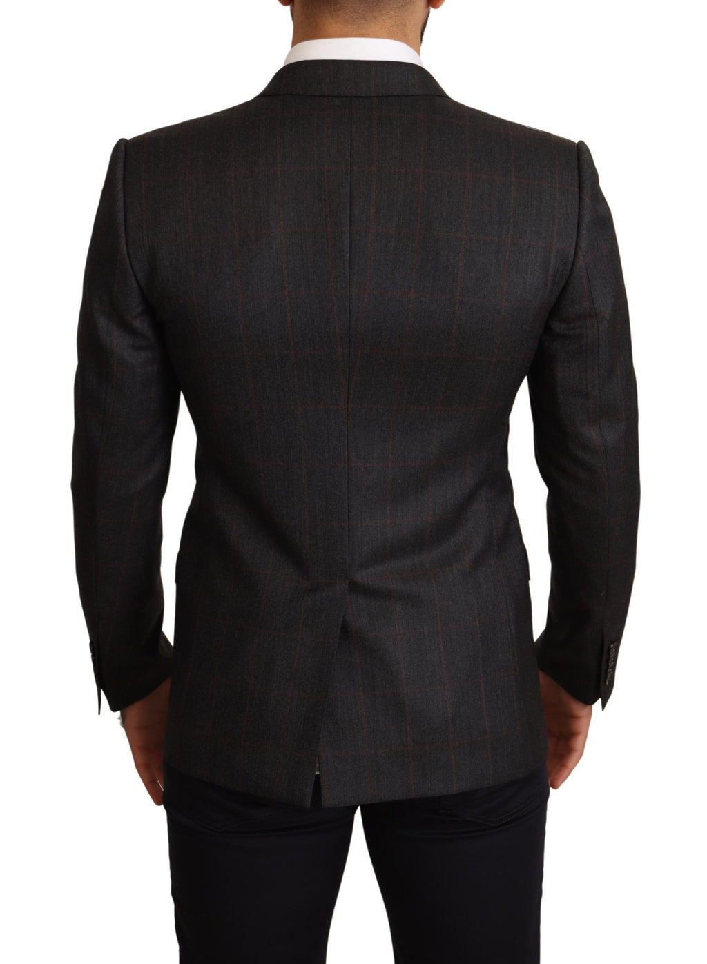 Veste blazer slim fit en laine à carreaux gris de Dolce & Gabbana, élégante et sophistiquée.