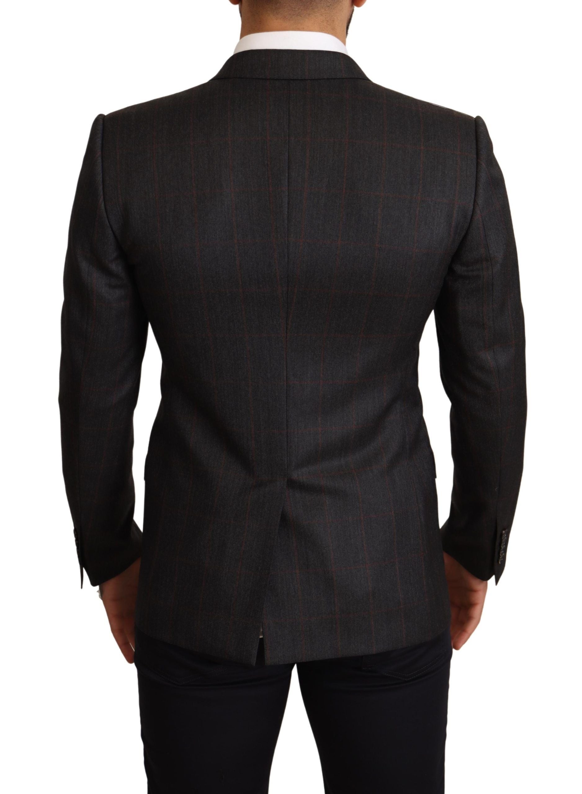 Veste blazer slim fit en laine à carreaux gris de Dolce & Gabbana, élégante et sophistiquée.