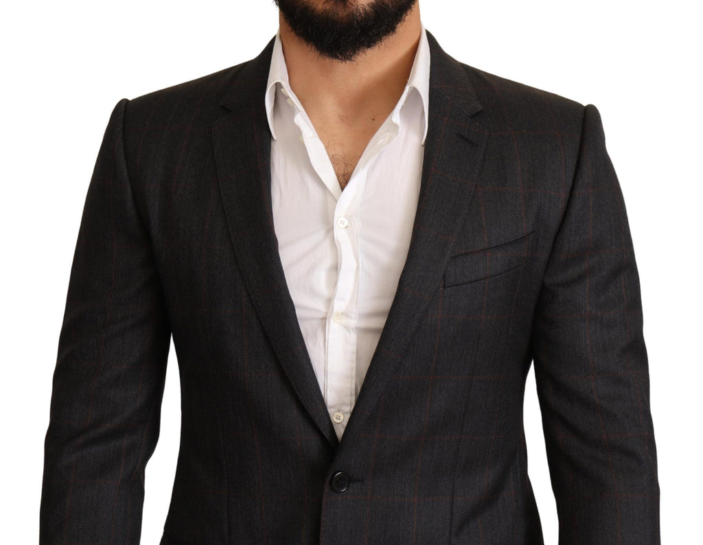 Veste blazer slim en laine à carreaux gris de Dolce & Gabbana, ajustée et élégante, pour un style sophistiqué.
