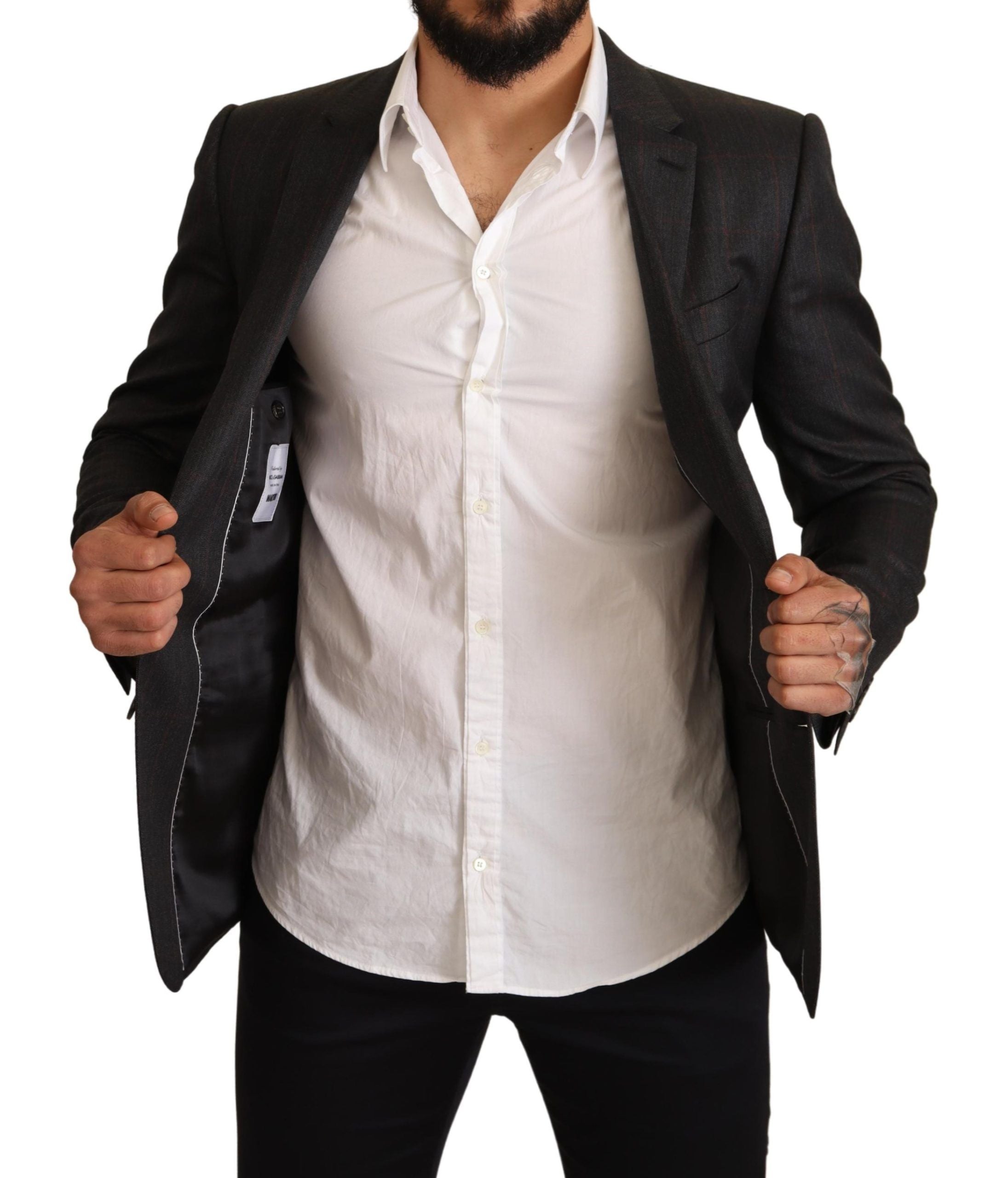 Blazer slim en laine à carreaux gris de Dolce & Gabbana, veste élégante pour homme avec coupe ajustée.