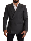 Blazer slim fit en laine à carreaux gris de Dolce & Gabbana, veste élégante pour homme.