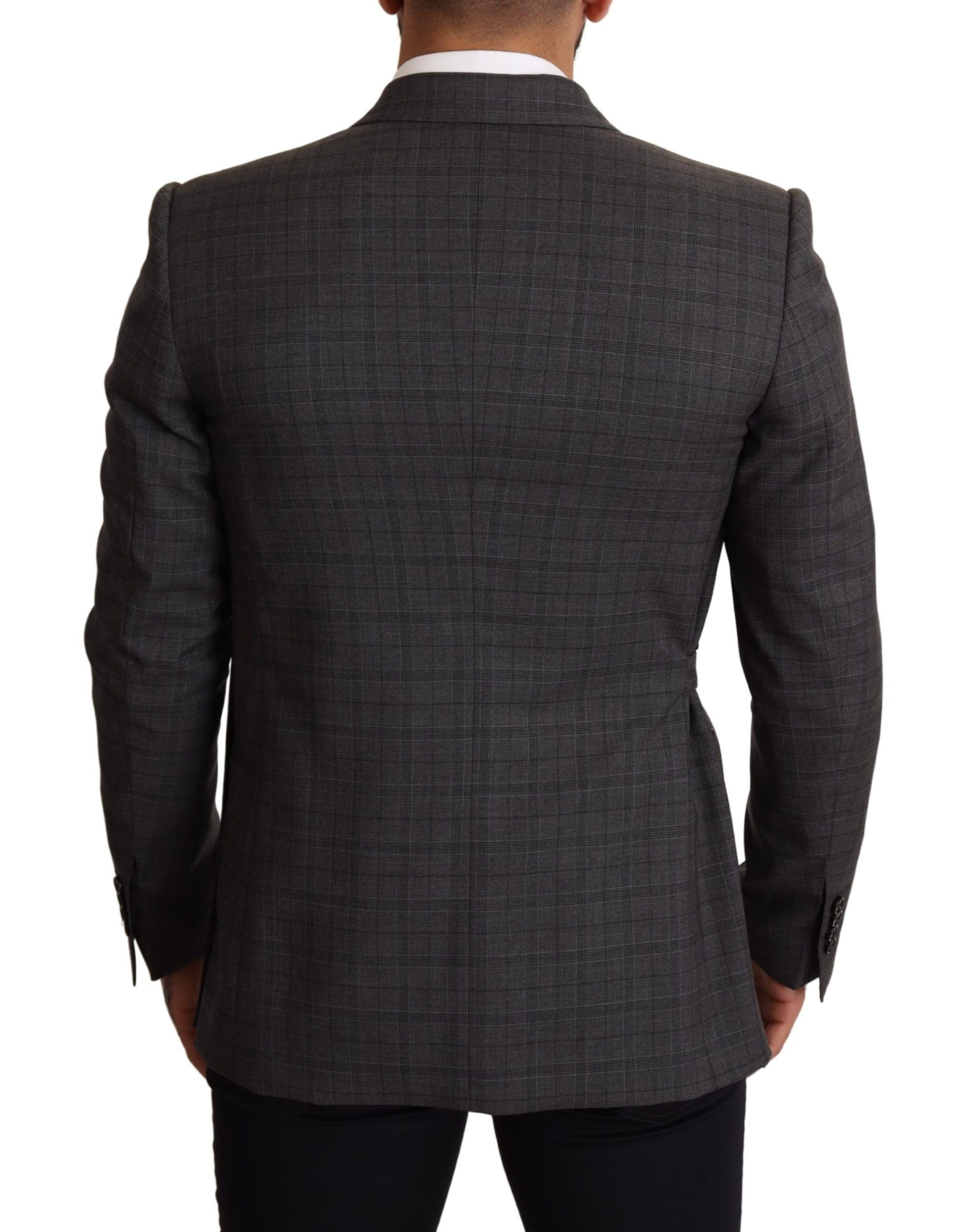Veste blazer en laine à carreaux gris de coupe slim Dolce & Gabbana, élégante et sophistiquée pour homme.