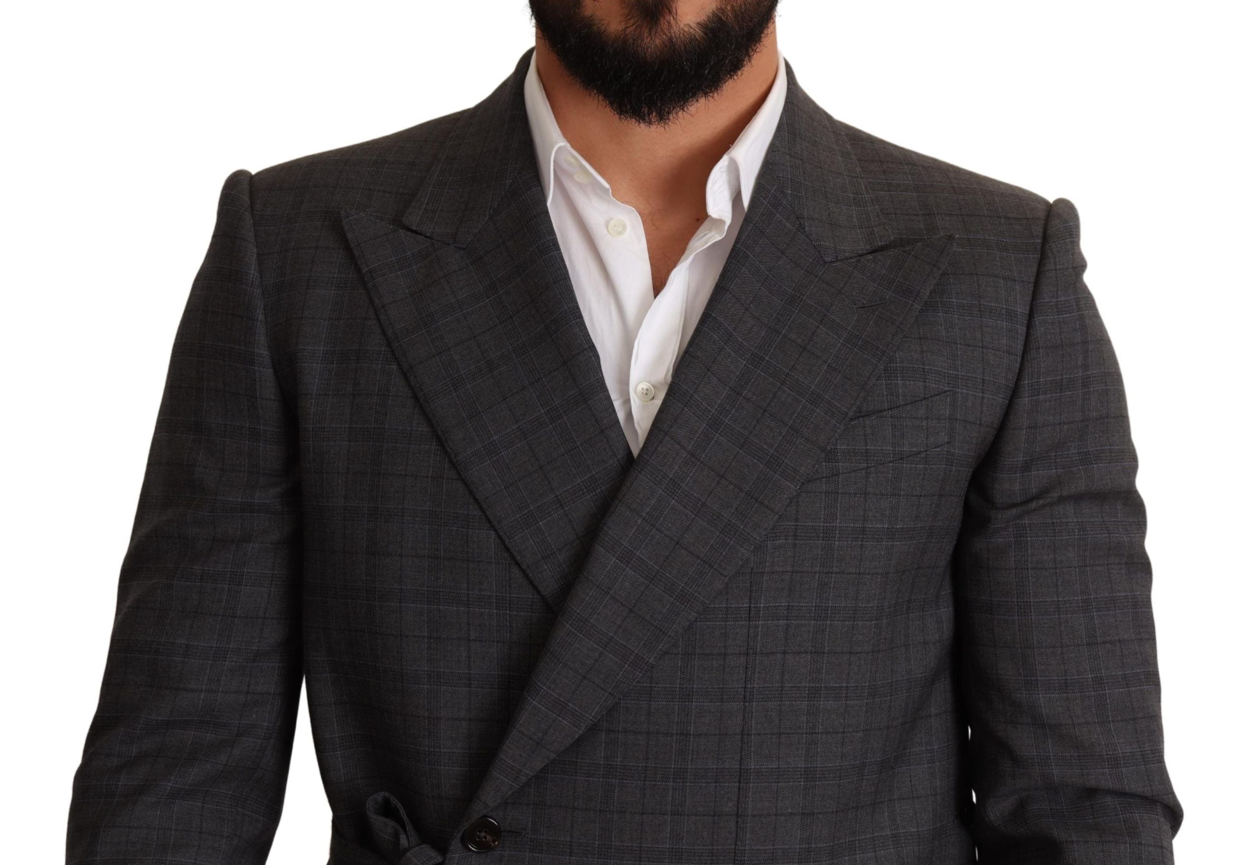 Veste blazer slim en laine à carreaux gris de Dolce & Gabbana, coupe ajustée et élégante, pour homme.