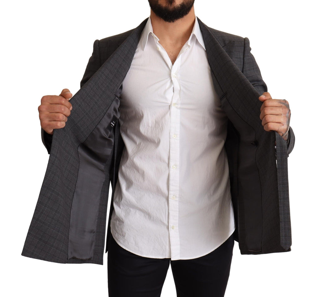 Veste blazer en laine à carreaux gris de coupe slim Dolce & Gabbana, mode élégante pour homme.