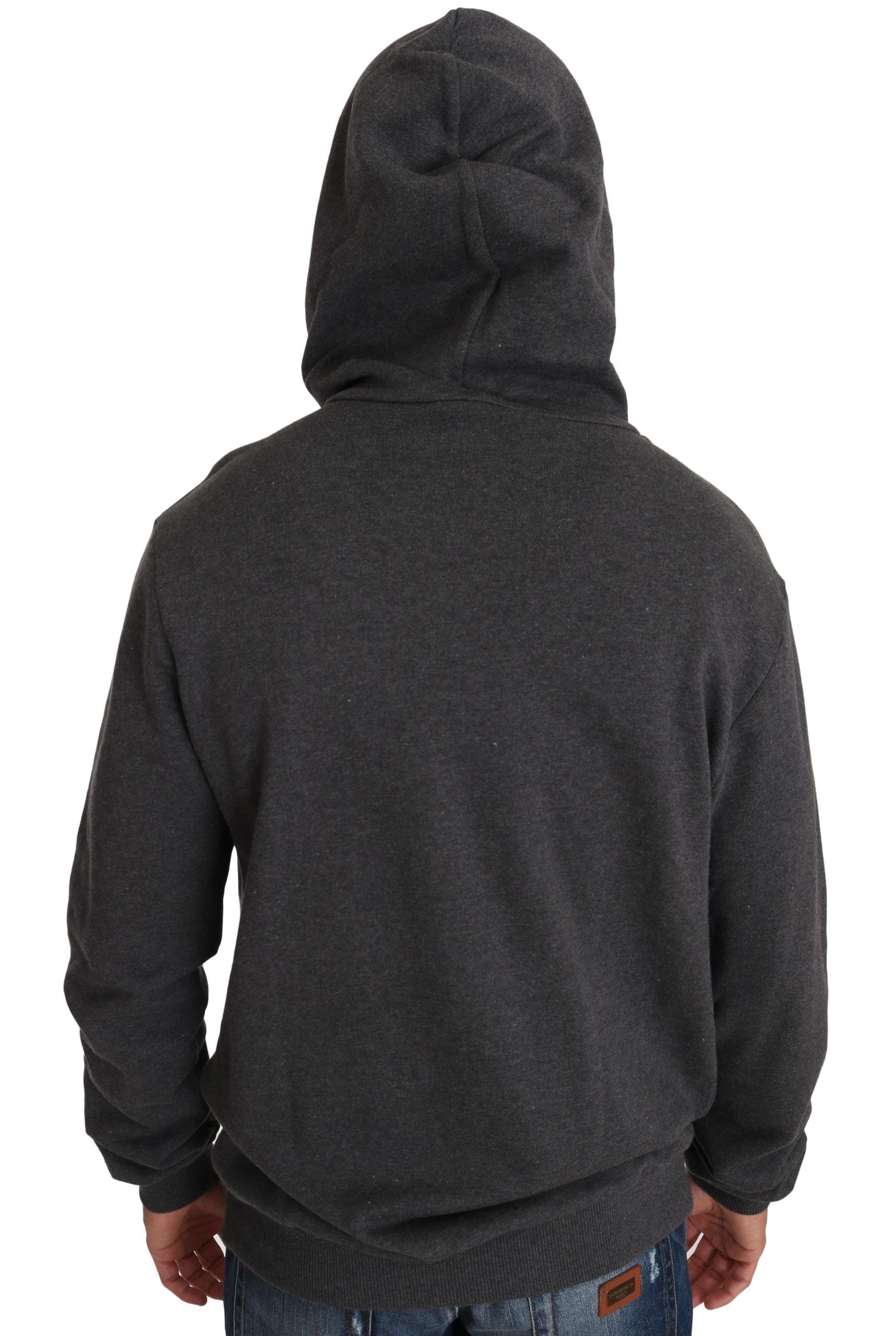 Sweat à capuche gris Dolce & Gabbana avec cœur en cristal rouge et motif pistolet, mode chic et audacieuse.