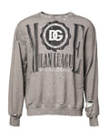 Pull à col rond gris Dolce & Gabbana avec logo imprimé, en coton confortable et stylé.