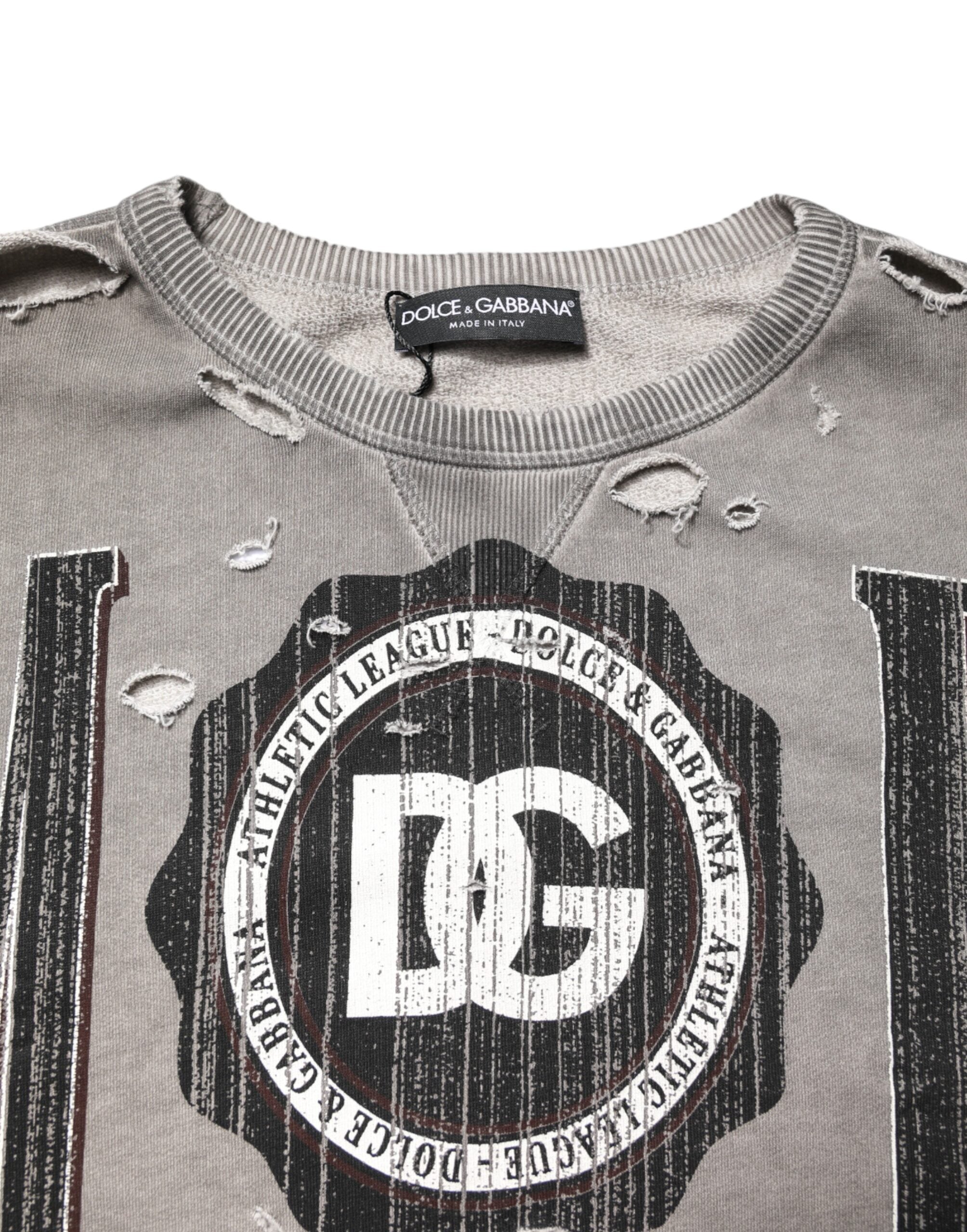 Pull à col rond gris Dolce & Gabbana avec logo imprimé, sweat-shirt en maille confortable et élégant.
