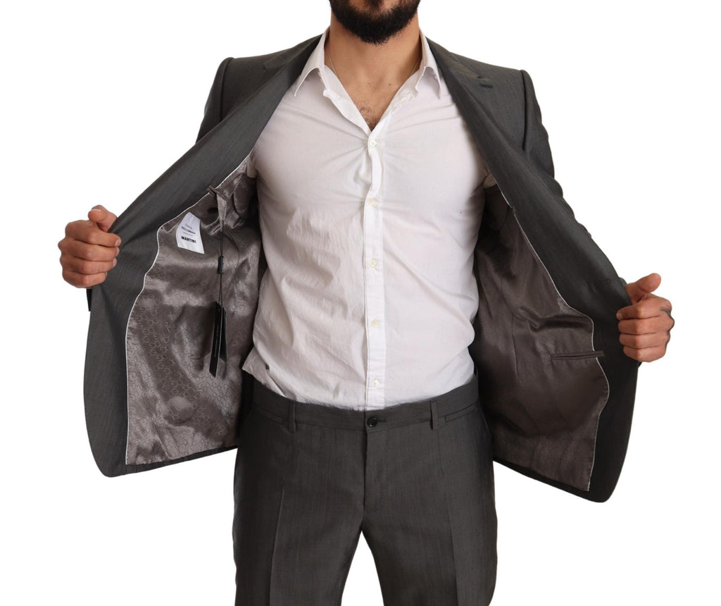 Costume slim fit en gris métallique Dolce & Gabbana Martini, veste et pantalon élégants avec détails sophistiqués.