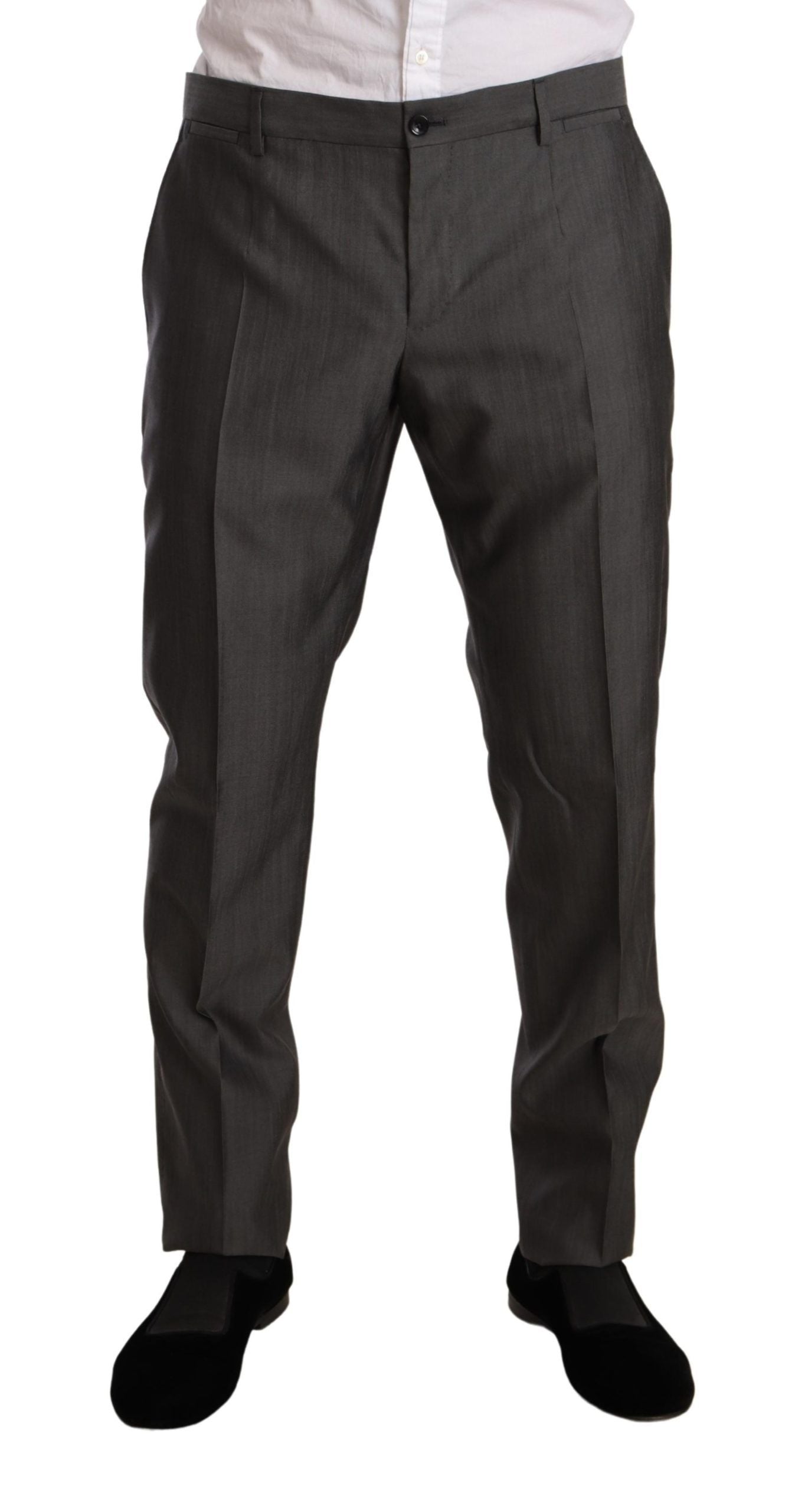 Costume slim fit gris métallisé Dolce & Gabbana MARTINI, ensemble élégant avec veste et pantalon en tissu brillant.