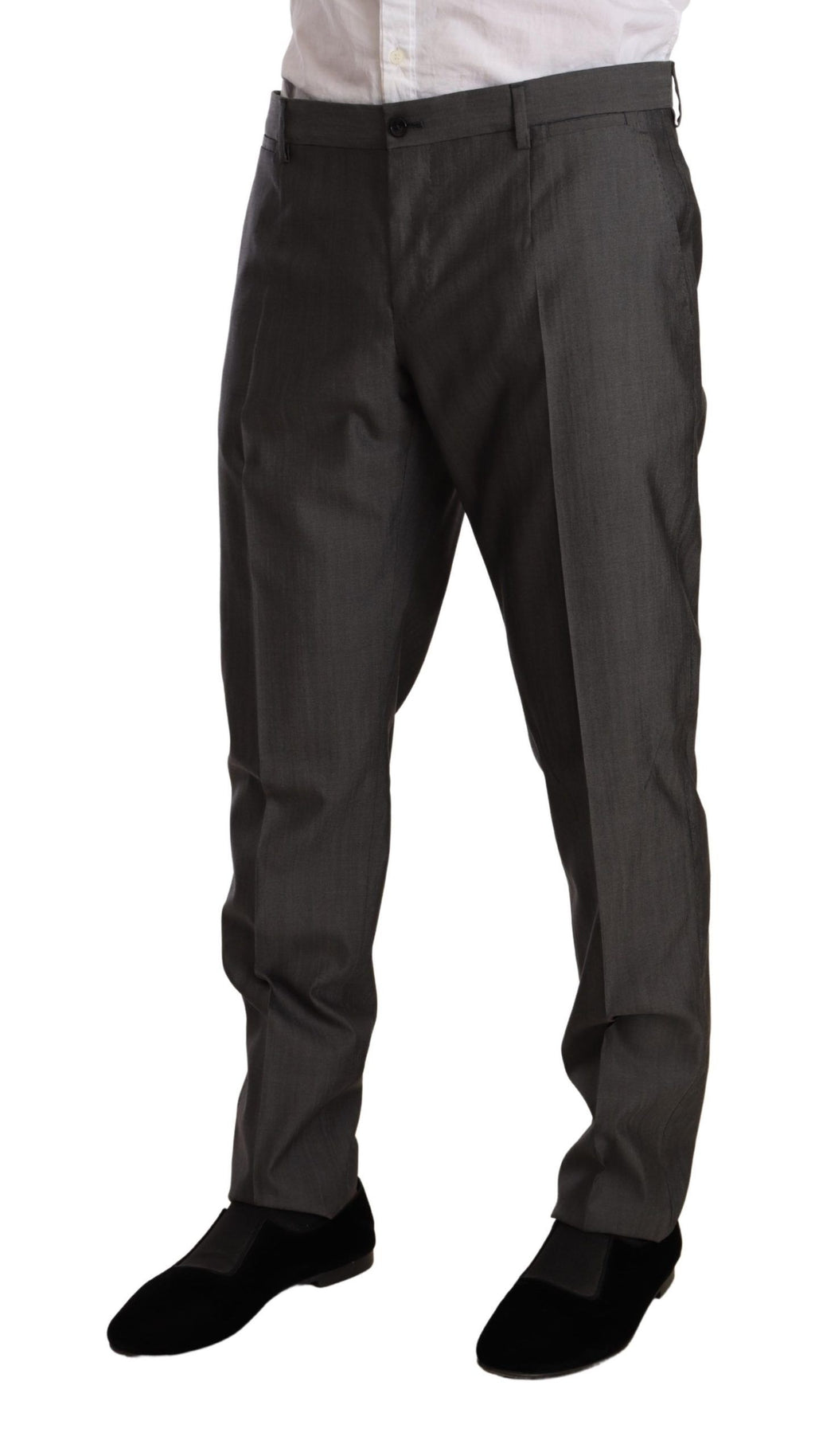 Costume slim fit en gris métallique Dolce & Gabbana Martini, élégant et moderne, avec veste et pantalon assortis.