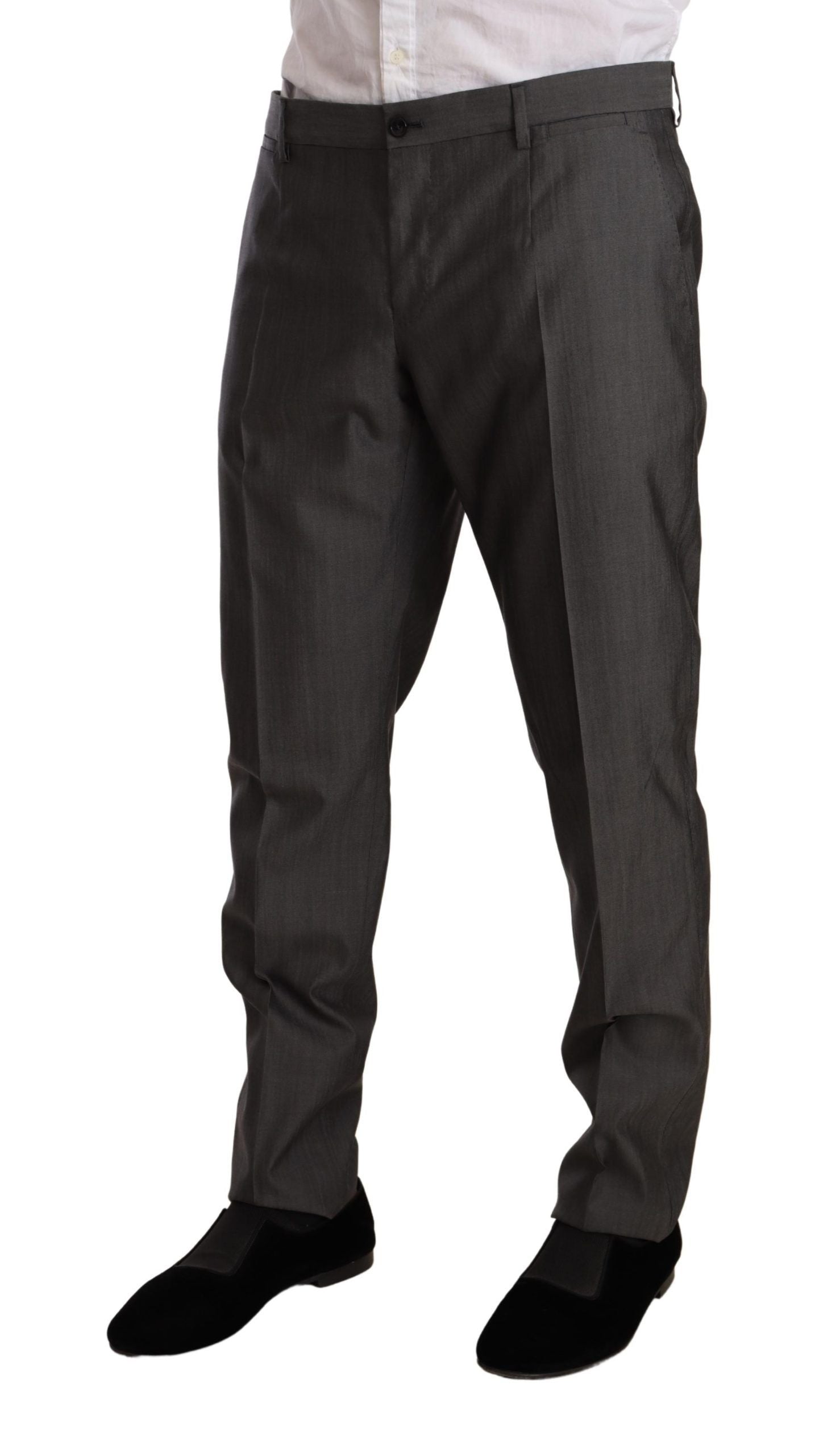 Costume slim fit en gris métallique Dolce & Gabbana Martini, élégant et moderne, avec veste et pantalon assortis.