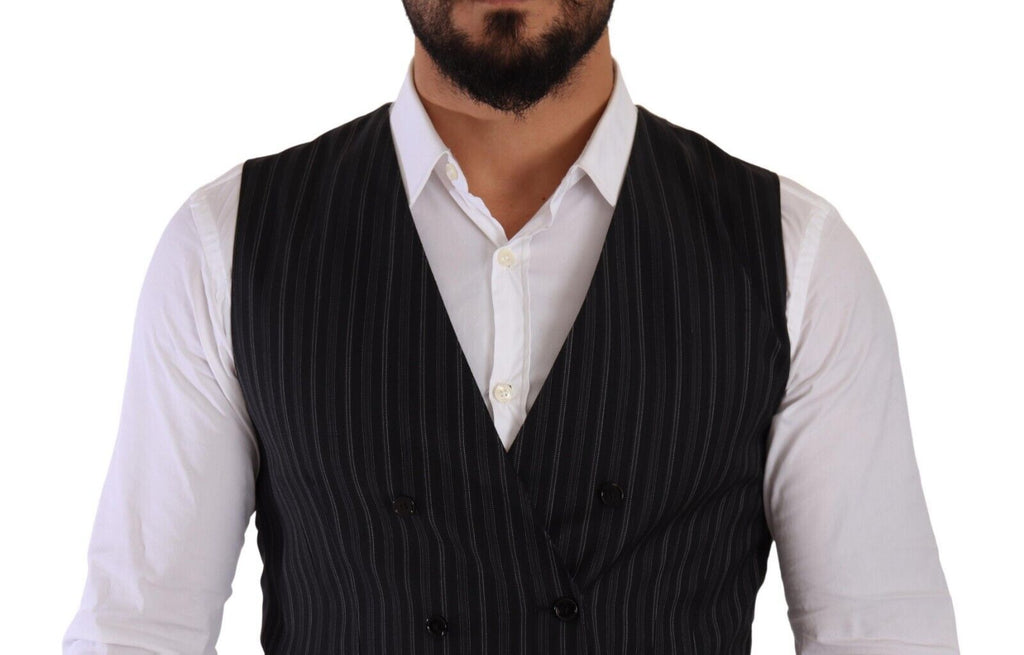 Gilet gris à rayures double boutonnage de la marque Dolce & Gabbana, veste élégante pour homme.