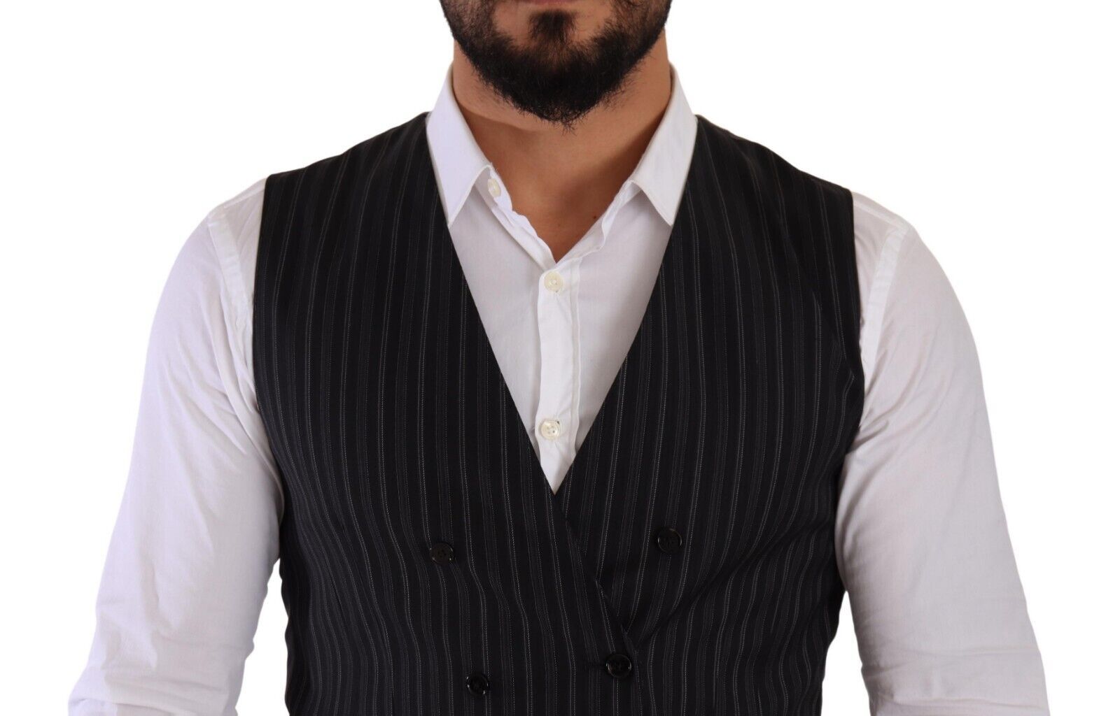 Gilet gris à rayures double boutonnage de la marque Dolce & Gabbana, veste élégante pour homme.